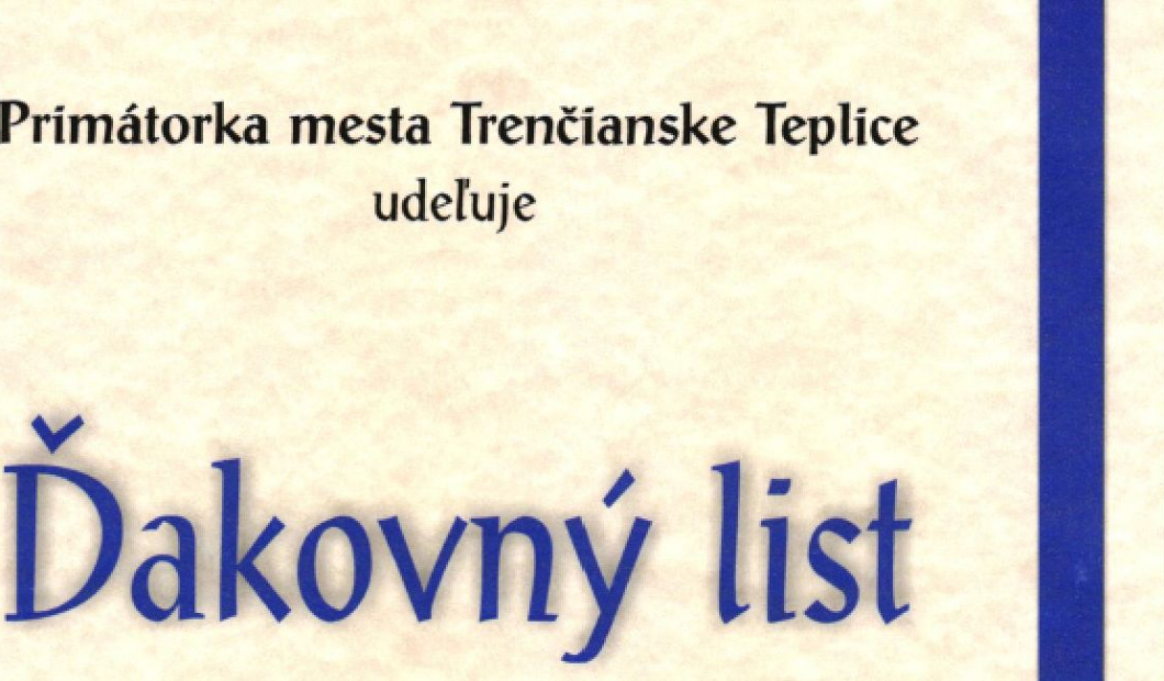 Ďakovný list od pani primátorky